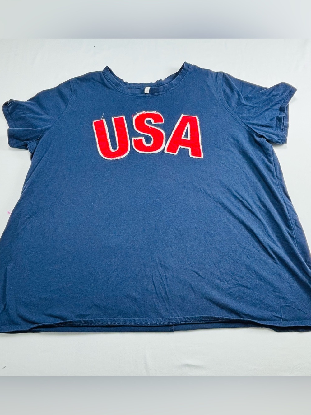 Navy Tee with Bold Red USA Applique